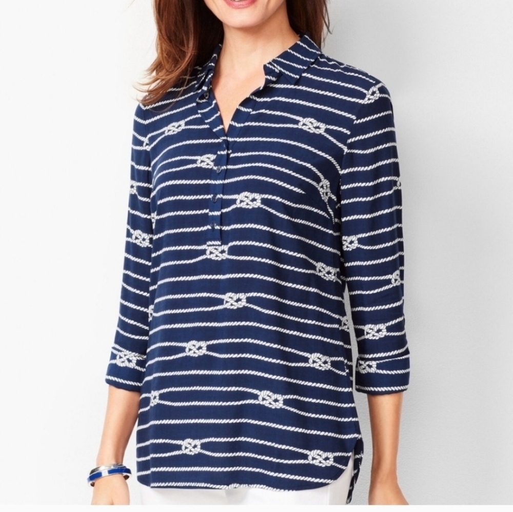 Talbots Coastal Grandma‎ Nautical Rope Roll Tab Sleeve Tunic, 2X